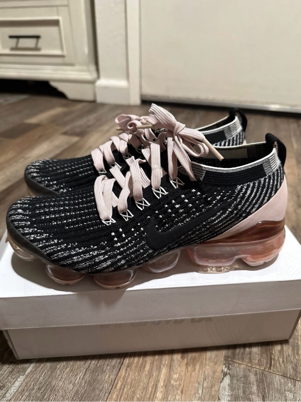 Nike Women’s VaporMax Flyknit Sneakers — Black and Light Pink